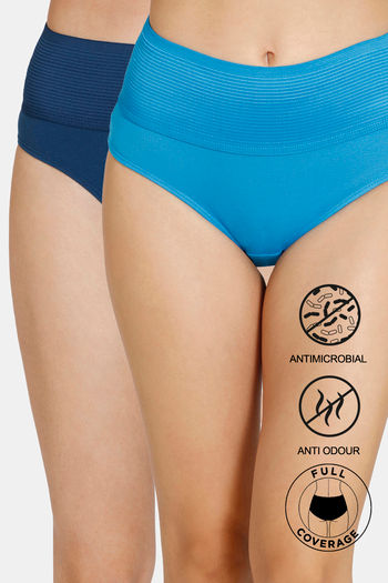 Buy Zivame Anti-Microbial High Rise Full Coverage Tummy Tucker Hipster Panty (Pack of 2) Assorted  